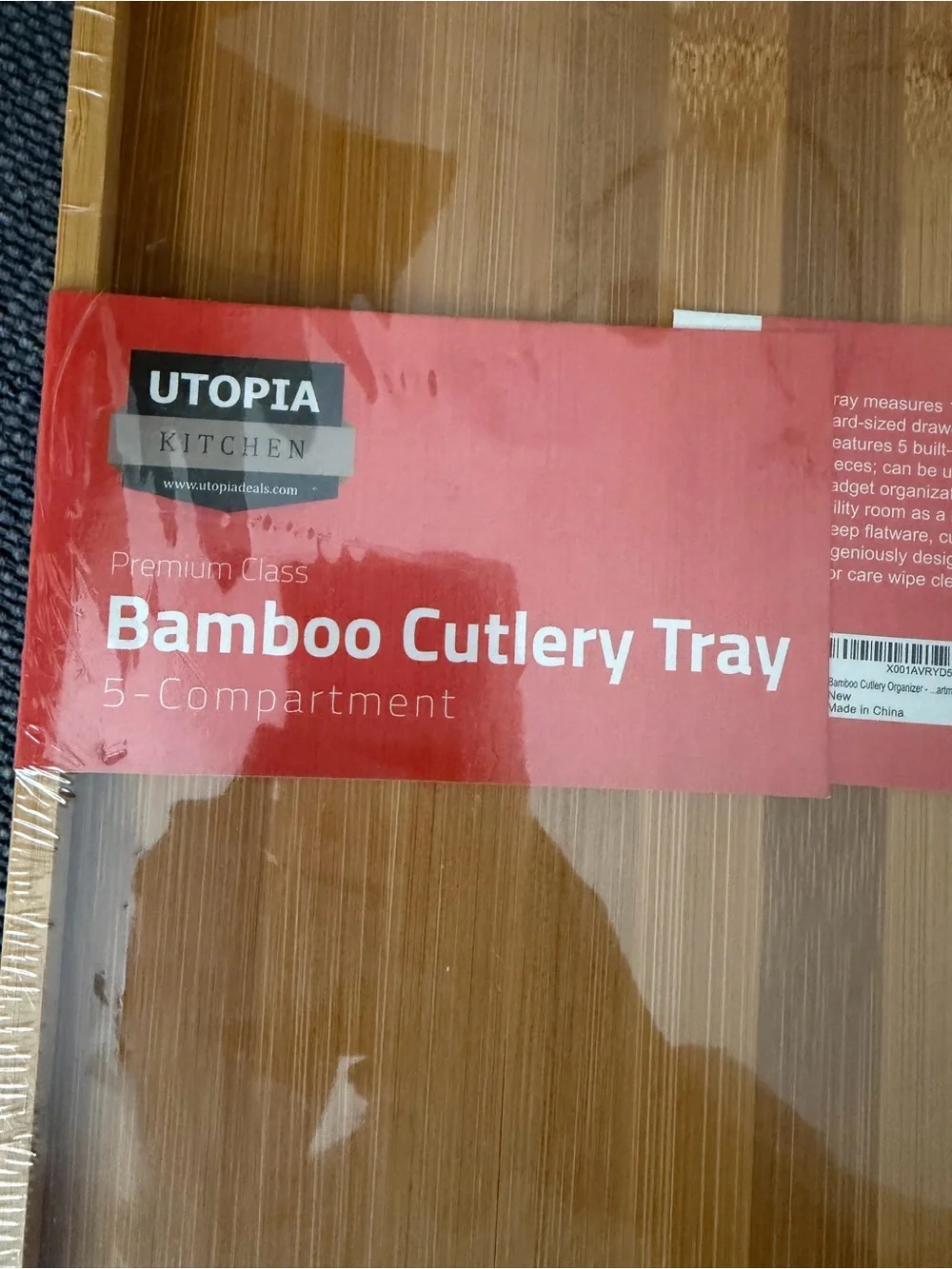 Utopia Bamboo Cutlery Tray Organizer - Natural